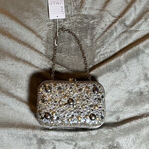 RAFE NY Silver Jeweled Evening Clutch with Chain Strap